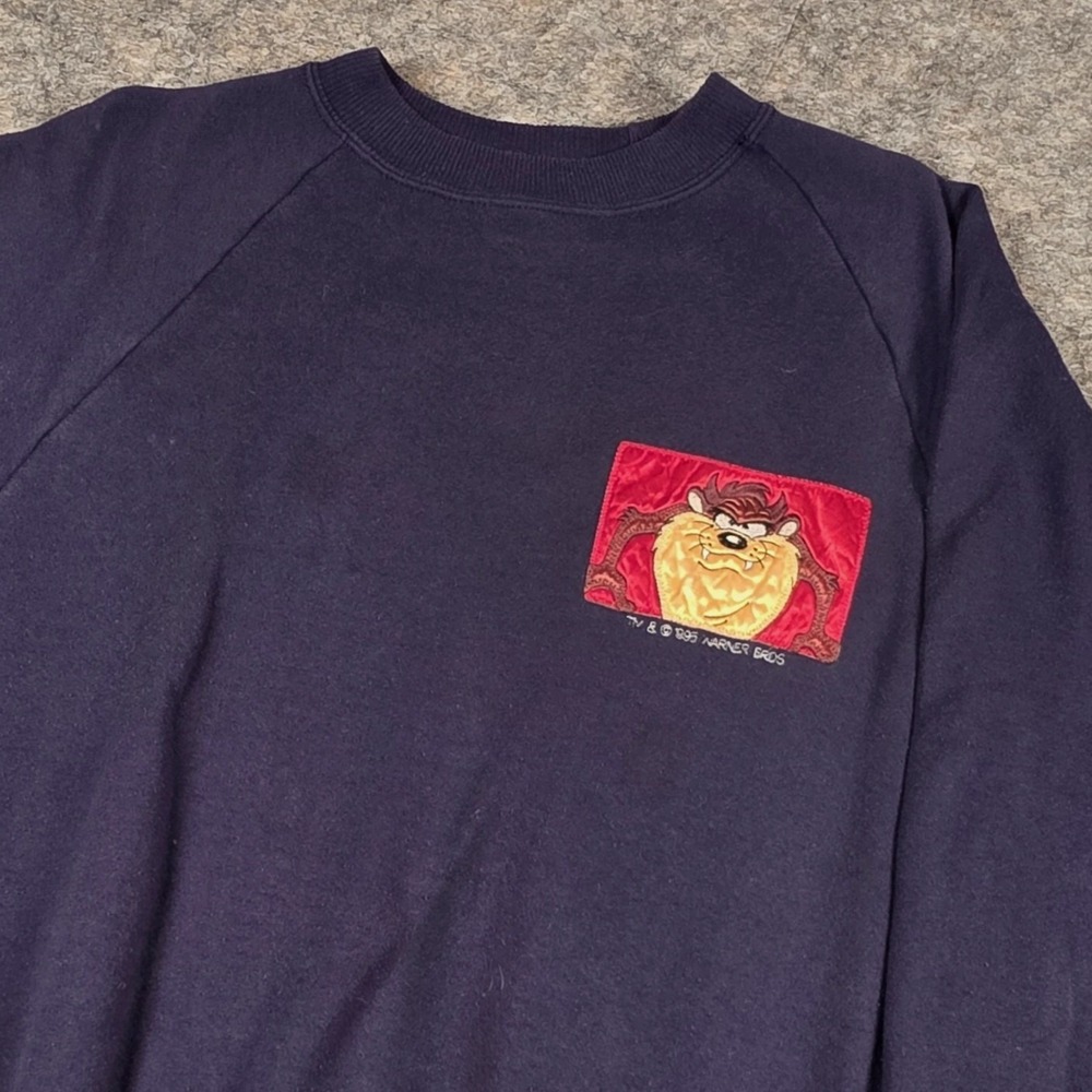 VTG 1995 College Ware USA Taz Devil Crewneck‎ Sweatshirt Blue Cartoons Adult 90s